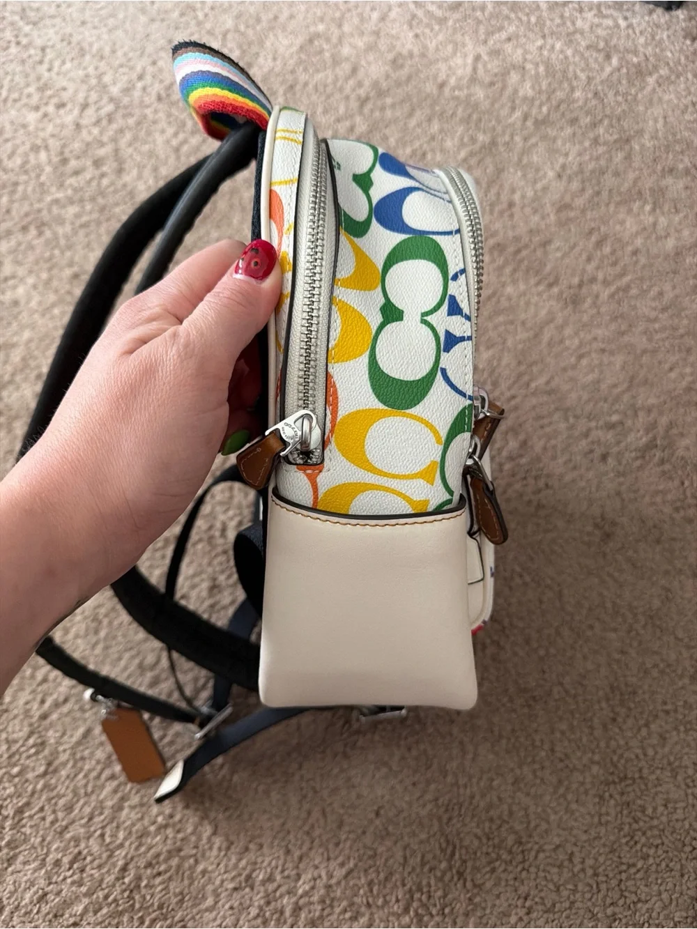 Coach Pride Rainbow Signature Mini Court Backpack Chalk Multi CK377